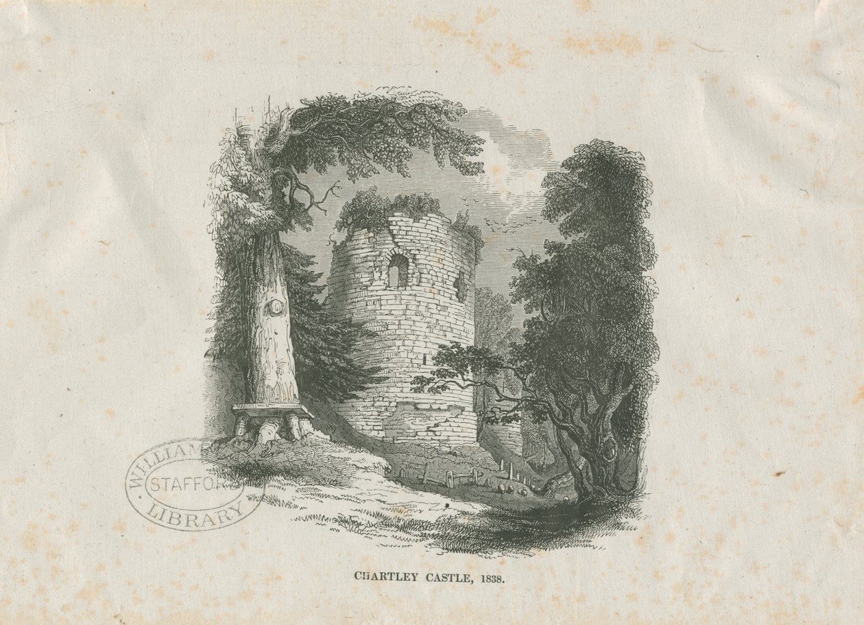 Chartley Castle: dřevoryt (vinětace) od School English