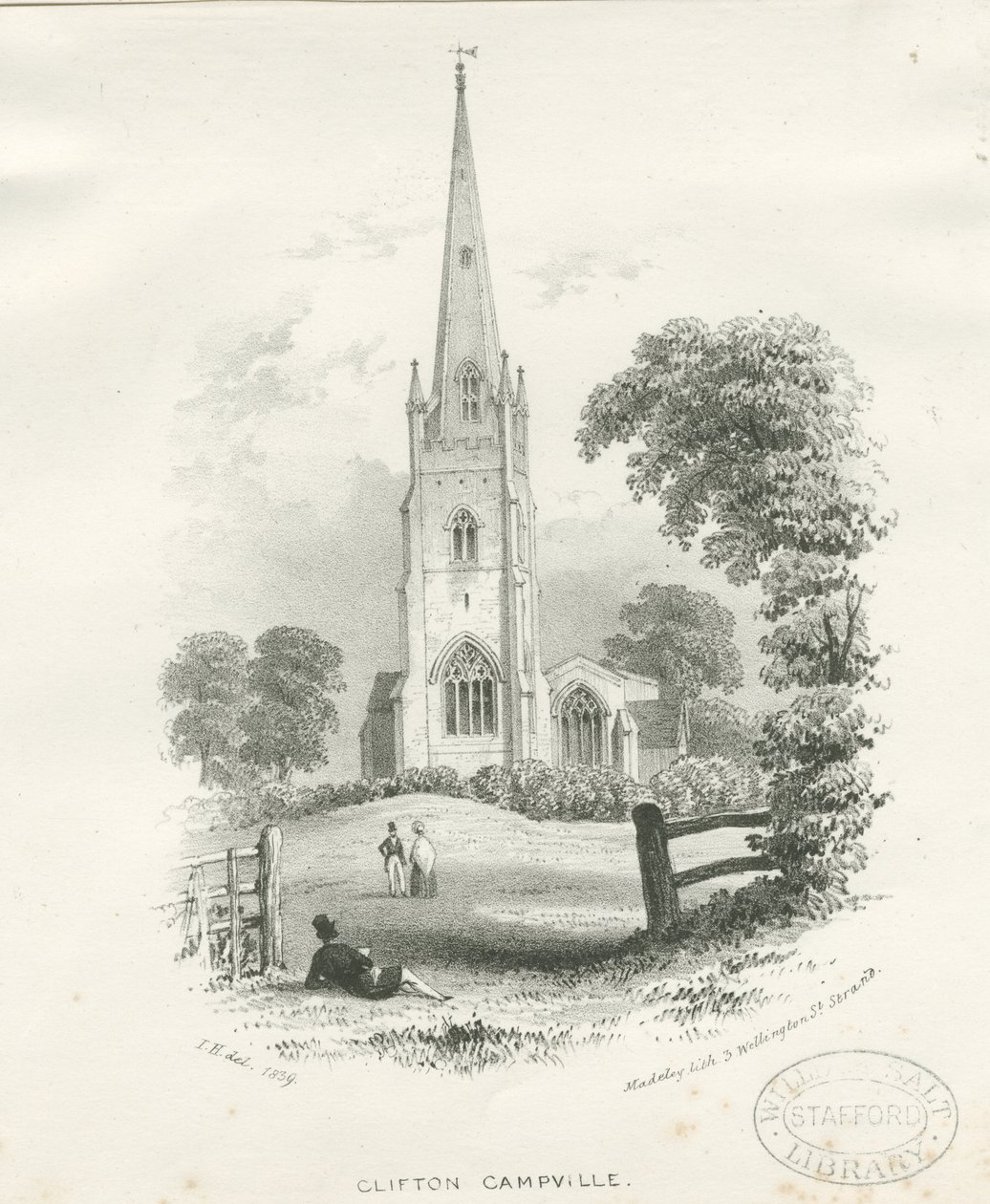 Clifton Campville Church: litografie (vinětace) od School English