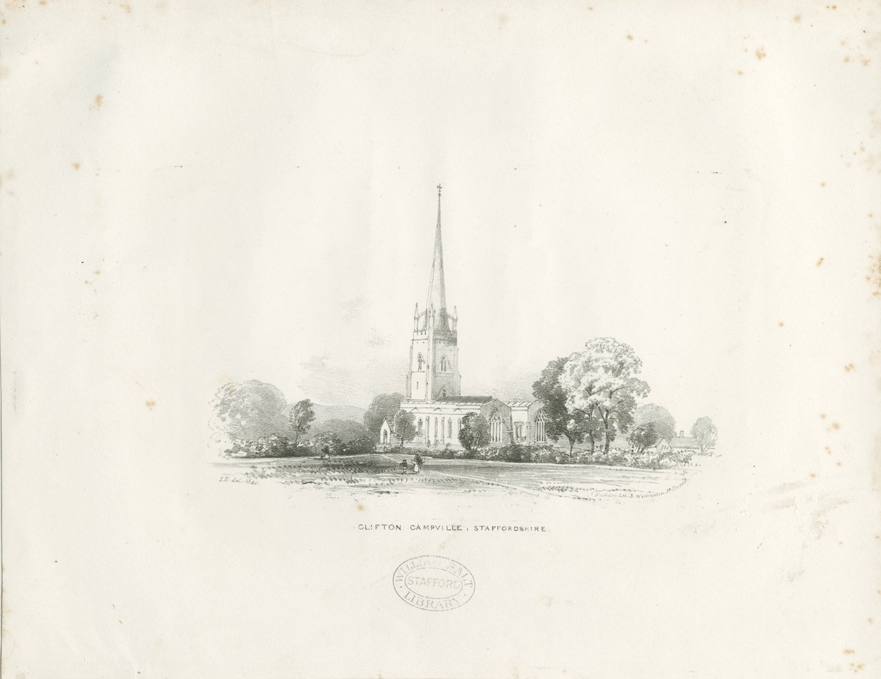 Clifton Campville Church: litografie od School English