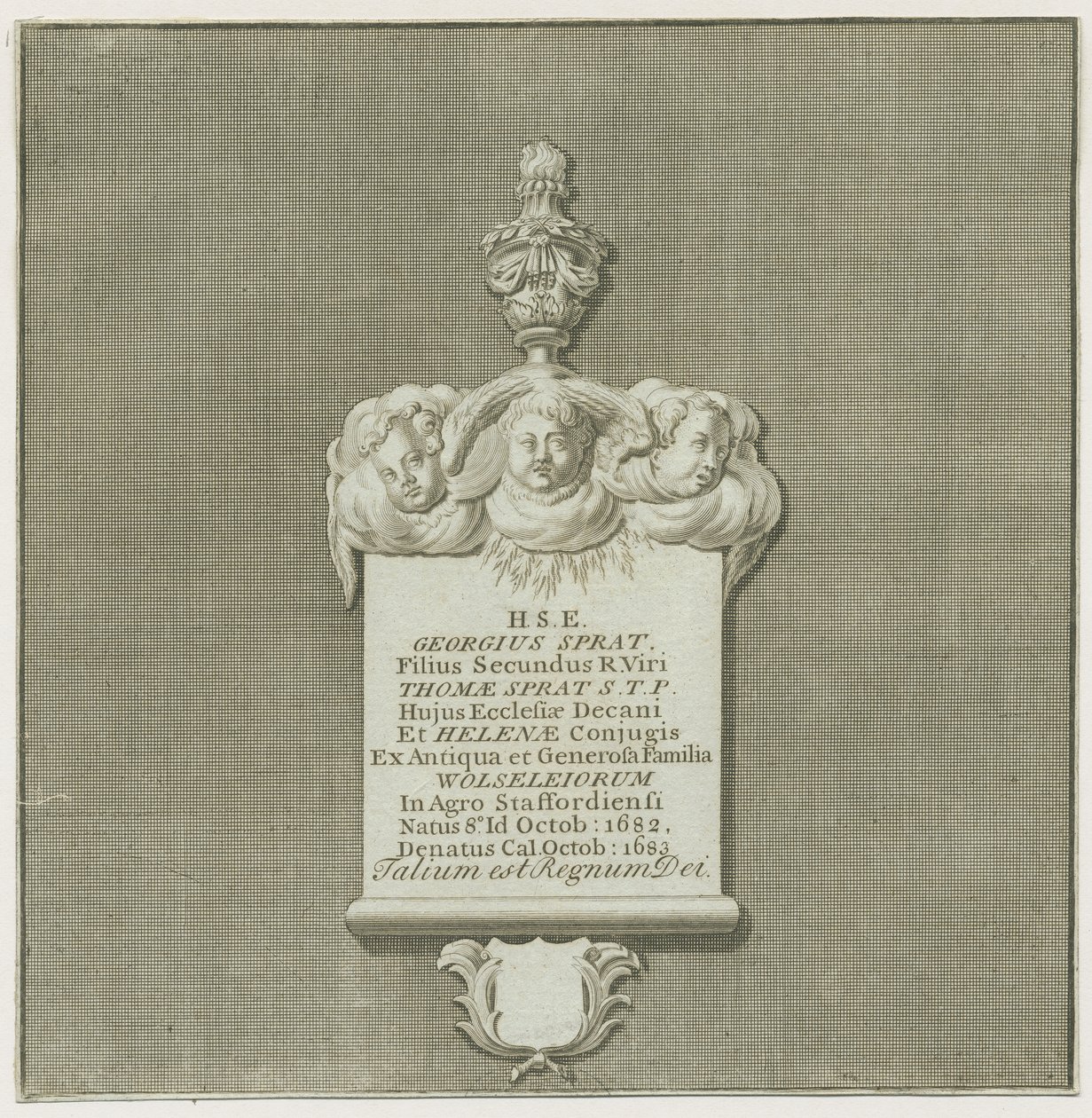 Colwich - Nástěnná malba Památník George Sprat: rytina, a [? 19. století]. (tisk) od School English