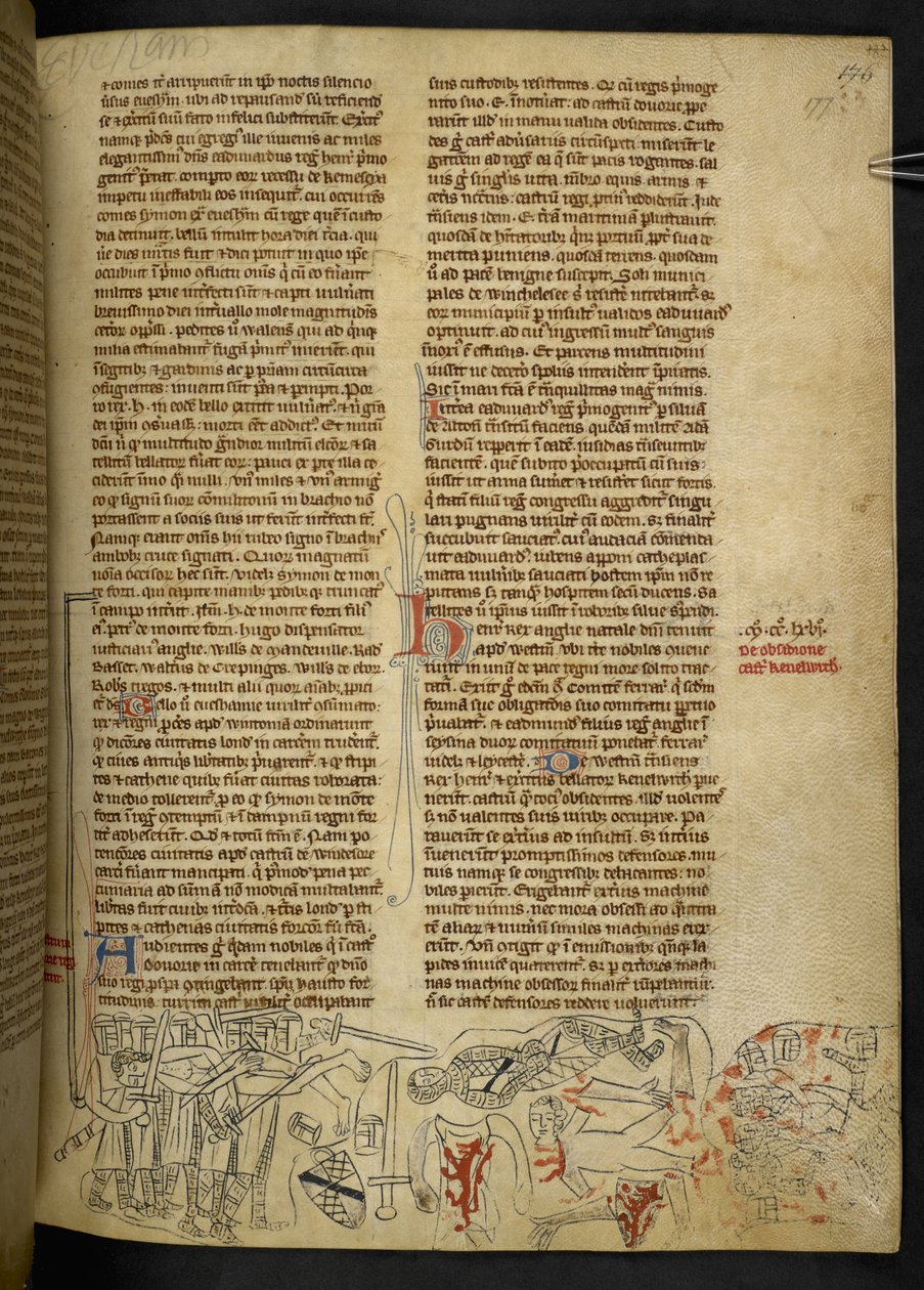 Cott Nero D II f.177 Bitva u Eveshamu a smrt Simona de Montfort (1208-65) 4. srpna 1265, z 