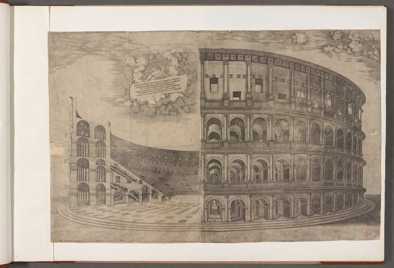 Bavlna Augustus III, f.53 Koloseum.   Tisky starověkých budov, umění a souvisejících scén, především v Římě od School English