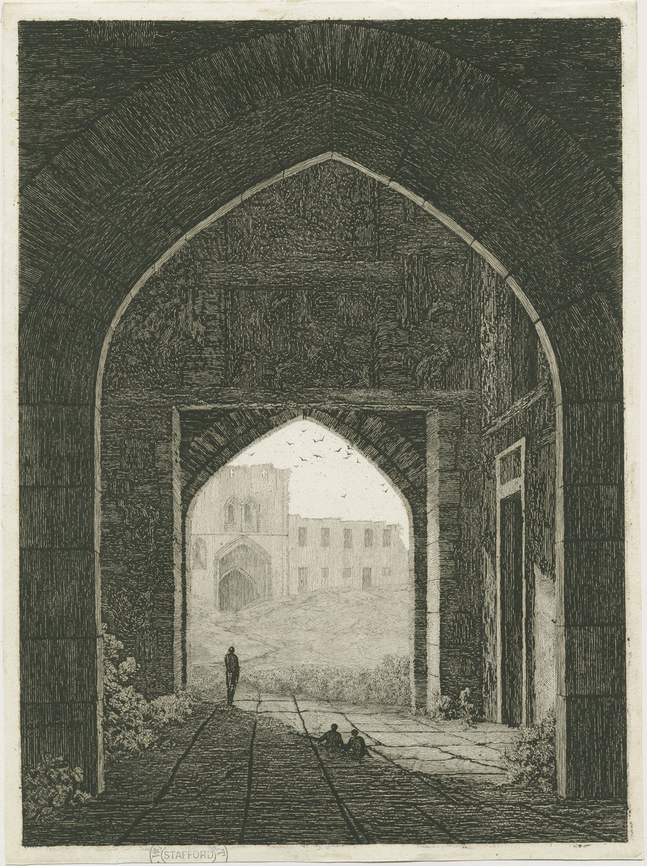 Dudley Castle – Gatehouse and North Gateway: lept a [?19. století] (tisk) od School English