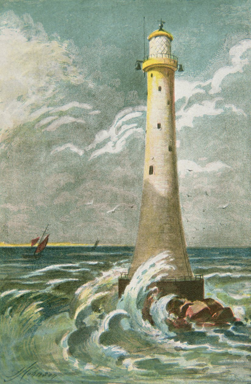 Eddystone Lighthouse u Plymouthu (barevné lito) od School English