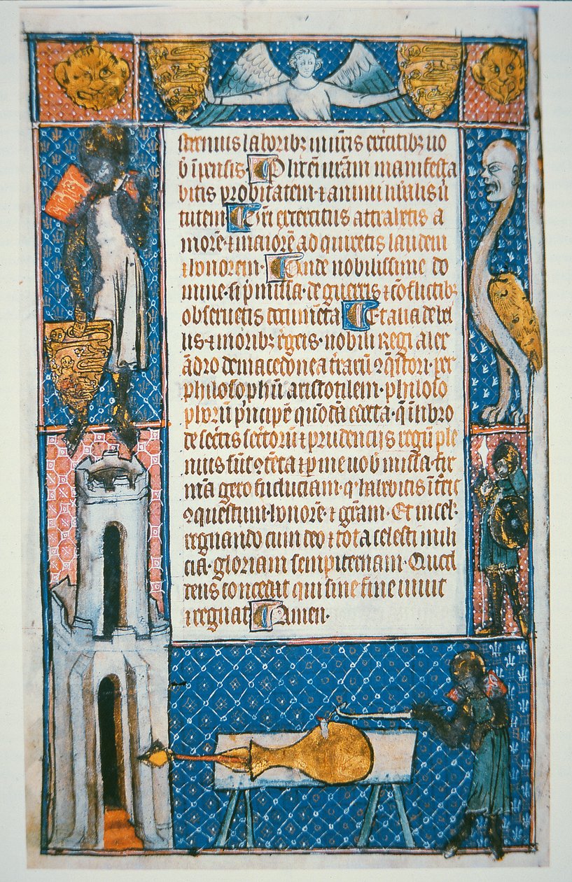 Faksimile nejstaršího datovaného obrázku zbraně, folia z „De Notabilibilia, Sapientiis et Prudentiis Regum“ od Waltera de Milemete od School English