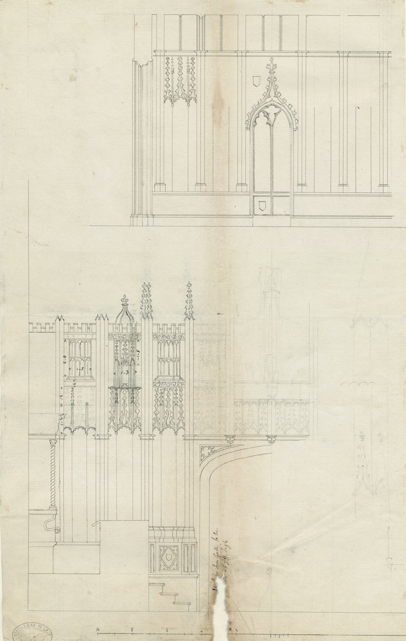 Interiér katedrály Lichfield - West End of Choir: kresba perem, nd [c 1780] (kresba) od School English