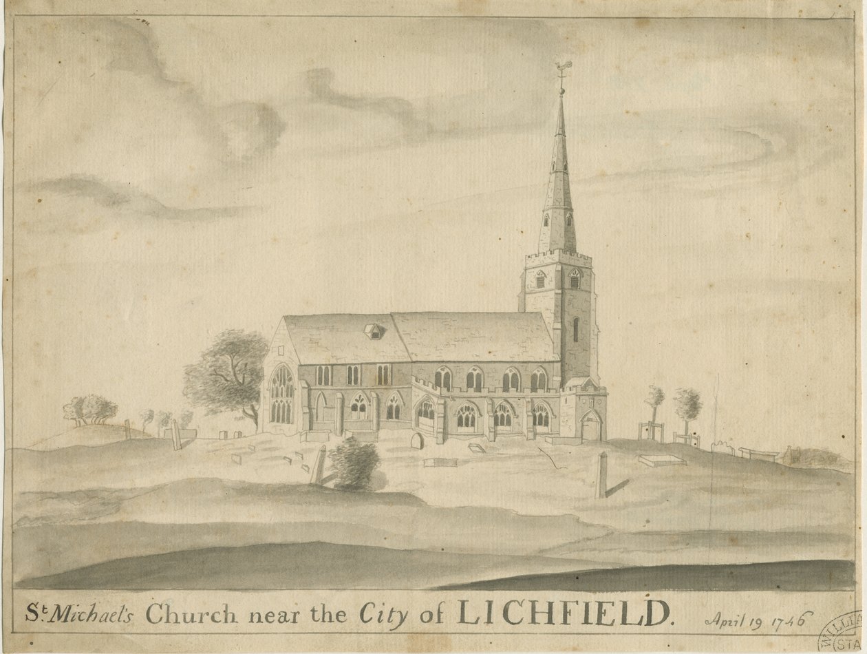 Lichfield - Kostel sv. Michaela: sépiová kresba od School English