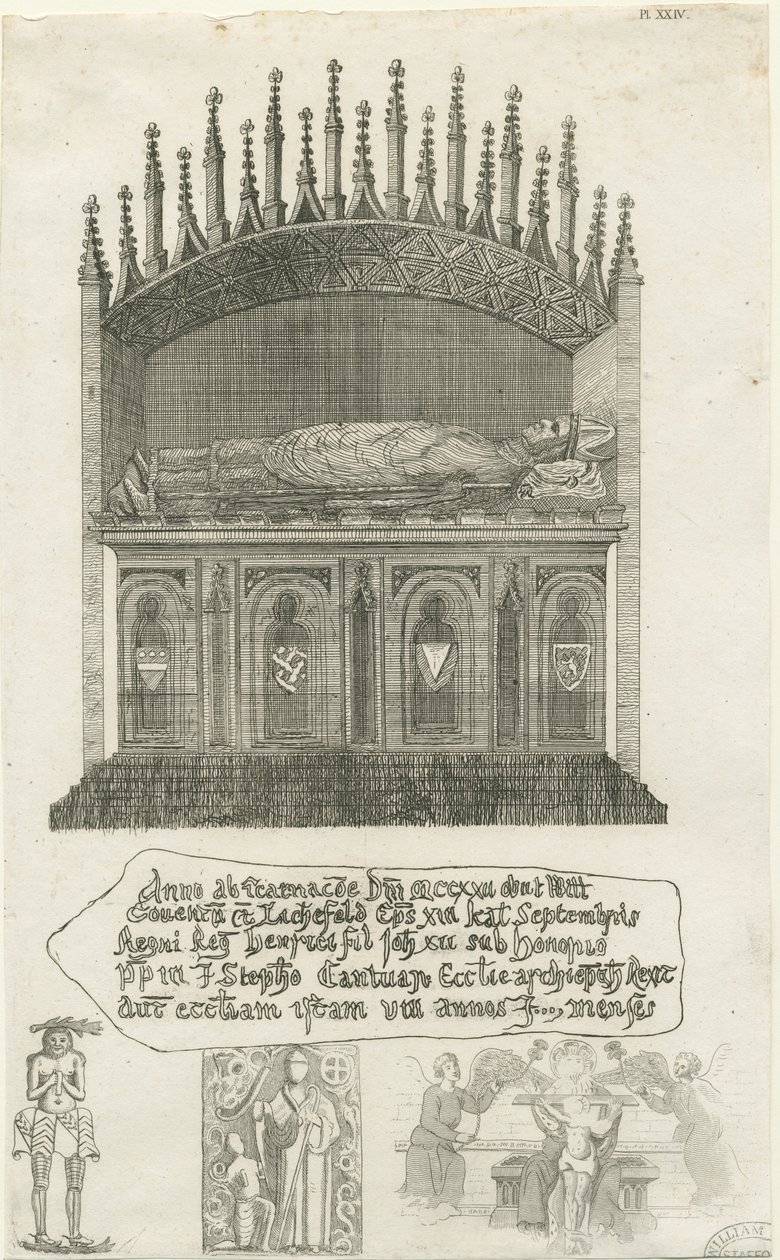 Katedrála Lichfield - Biskupská hrobka [?Bishop Cornhill]: lept, nd [?konec 18. století] (tisk) od School English