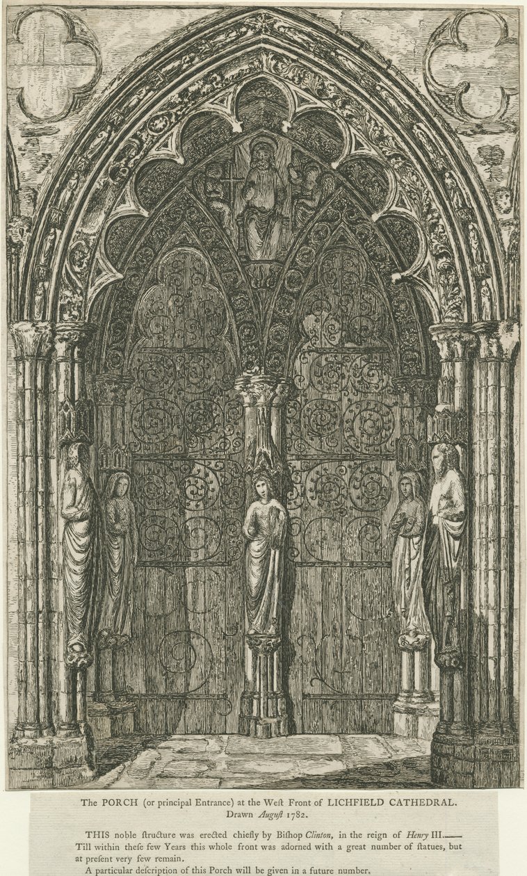 Katedrála Lichfield - West Doorway: lept, srpen 1782 (tisk) od School English