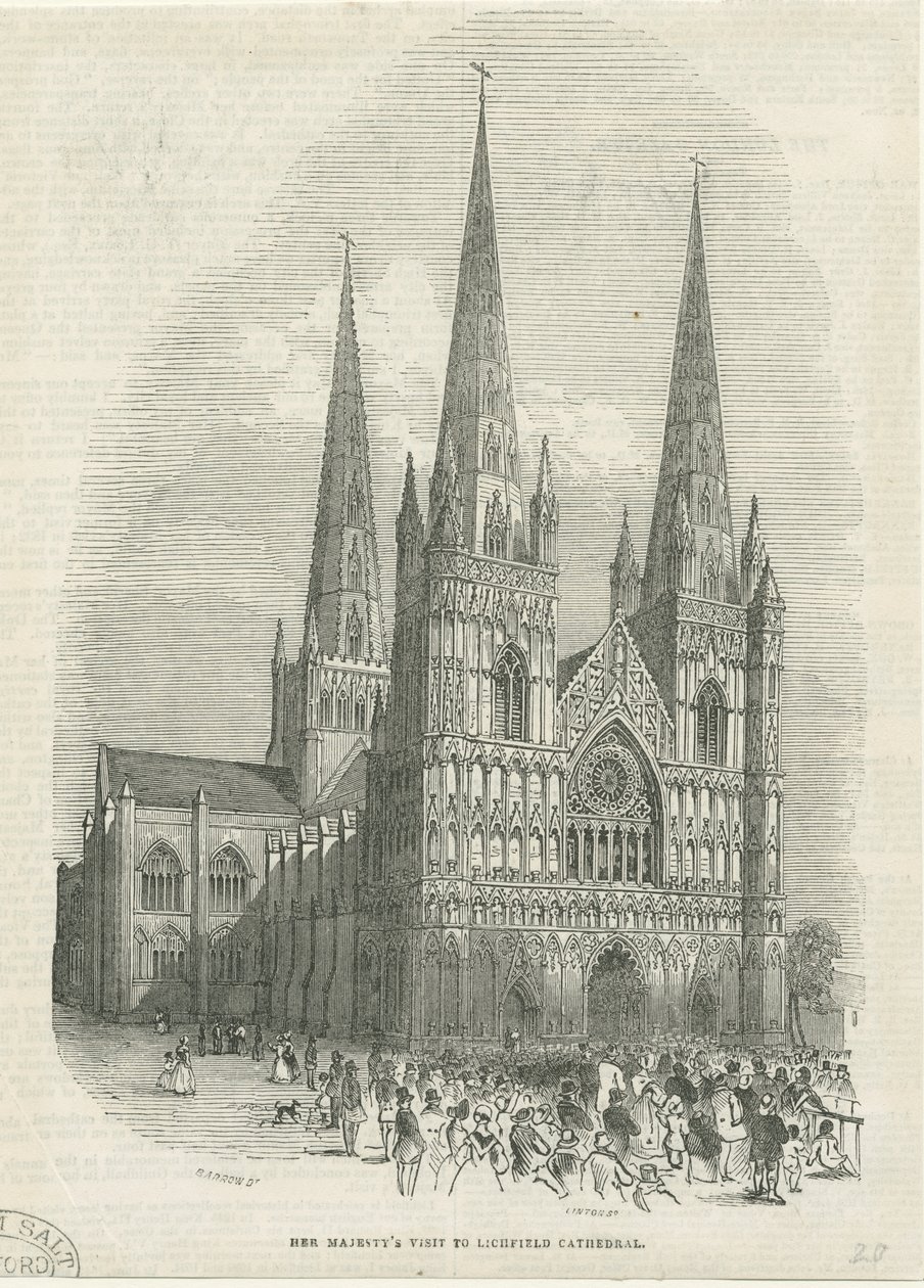 Katedrála Lichfield – západní fronta: dřevoryt, nd [1843] (tisk) od School English