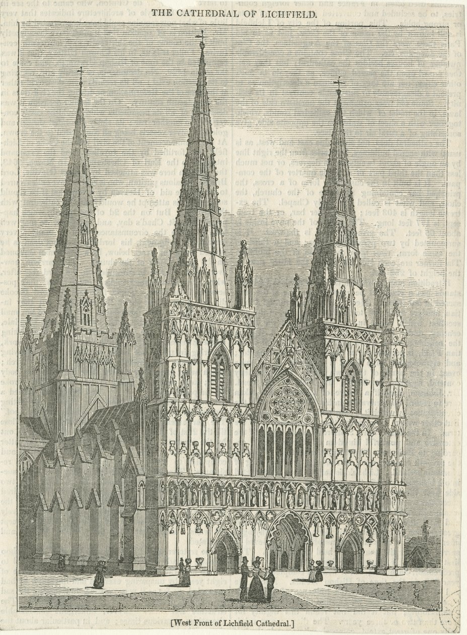 Lichfieldská katedrála – západní fronta: dřevoryt, a [?19. století] (tisk) od School English