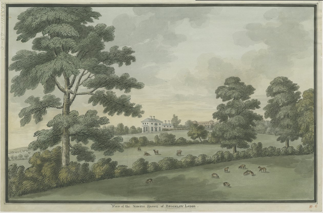Needwood - Brickley Lodge: malba akvarelem a [c 1786] (malba) od School English