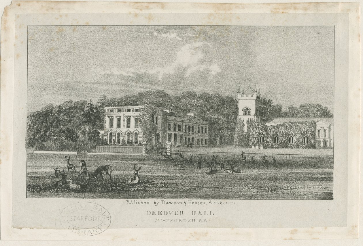 Okeover Hall - litografie, nd [c 1839] (tisk) od School English