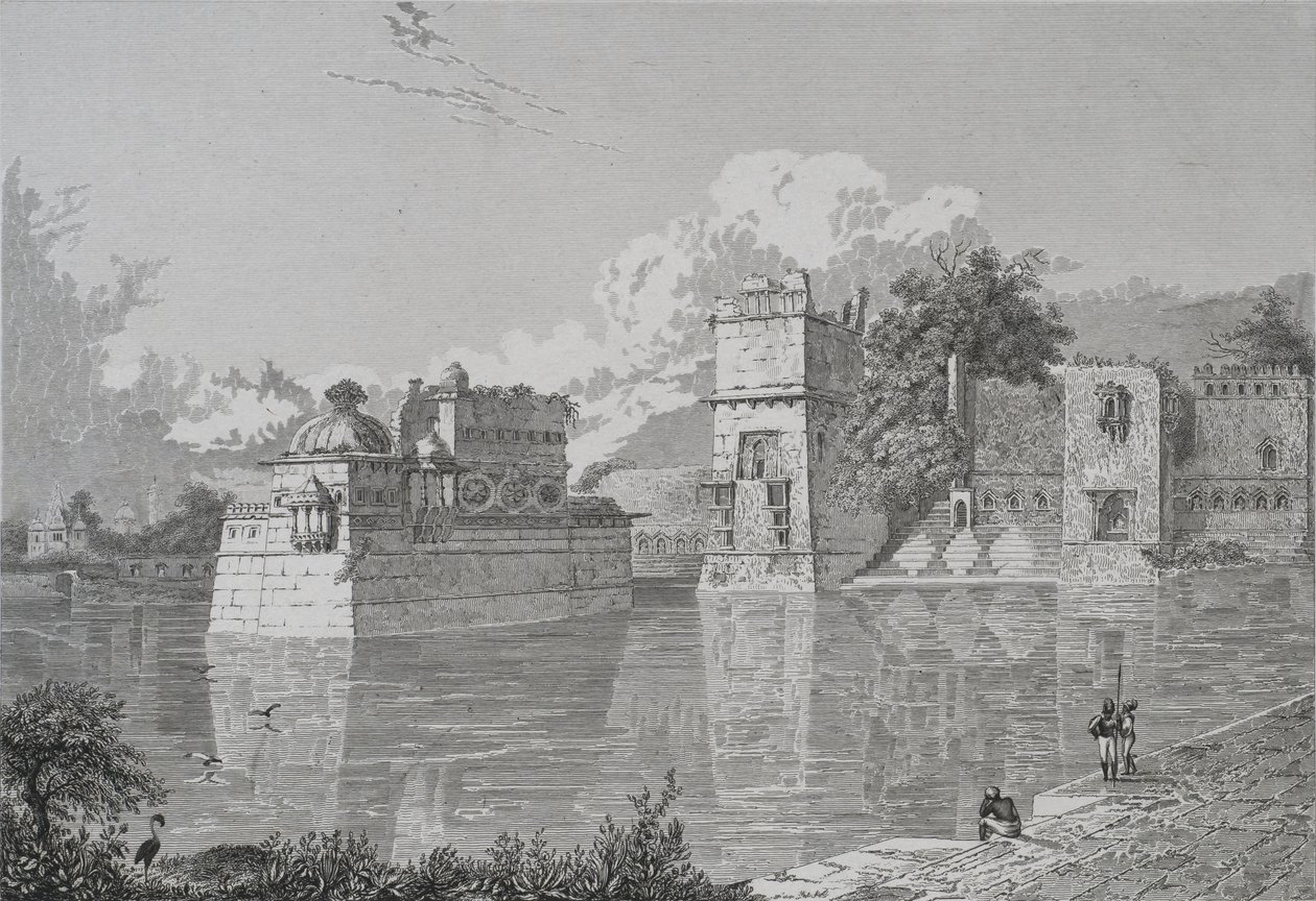 Palác Rani Bhim a Pudamundi v Cheater (Cheater, Udaipur State) (rytina) od School English