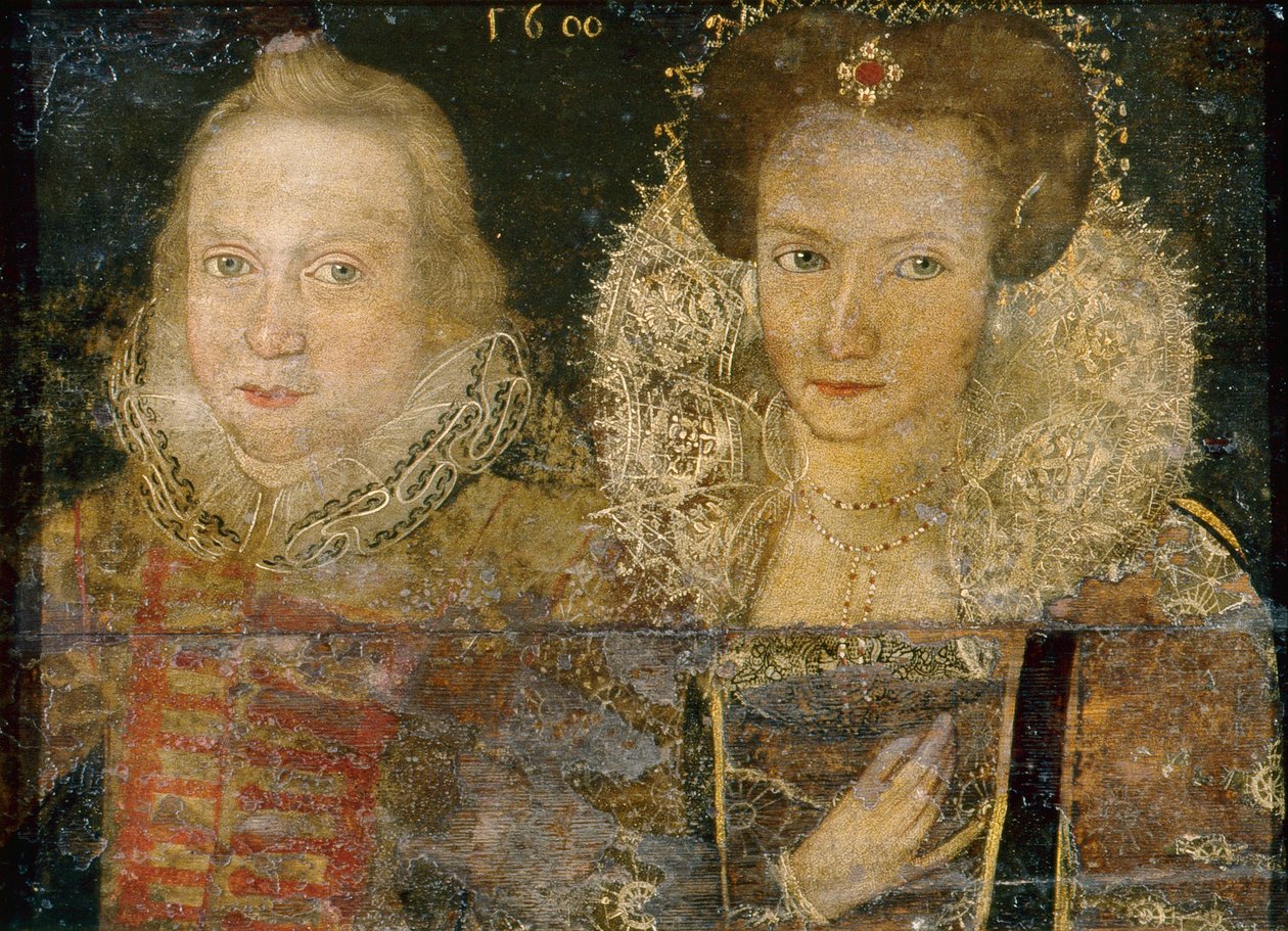 Portrét mladého muže a ženy, kolem roku 1600 (olej na dřevě) od School English