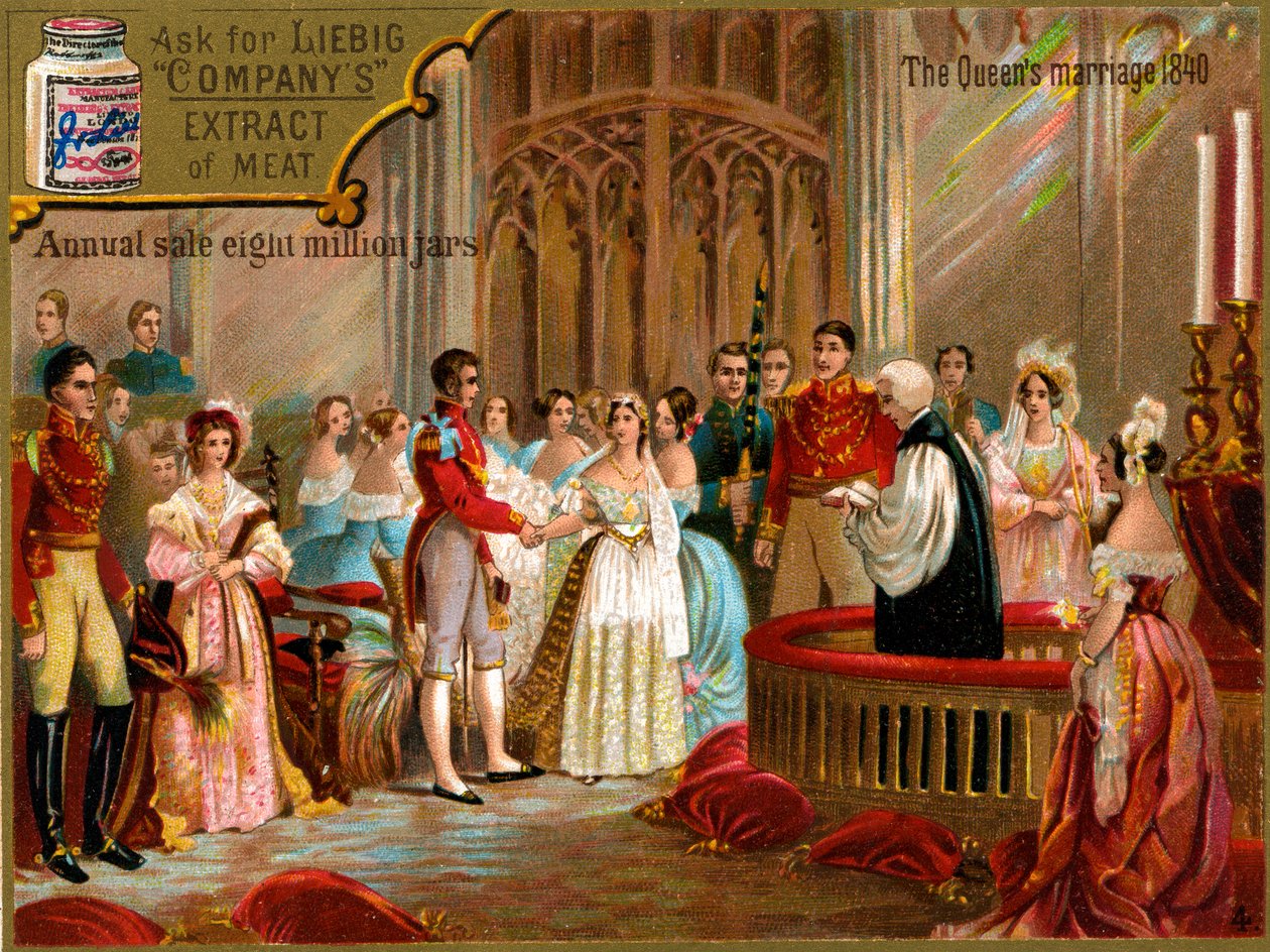 Sňatek královny Viktorie s princem Albertem v roce 1840, Liebig Card (tisk) od School English