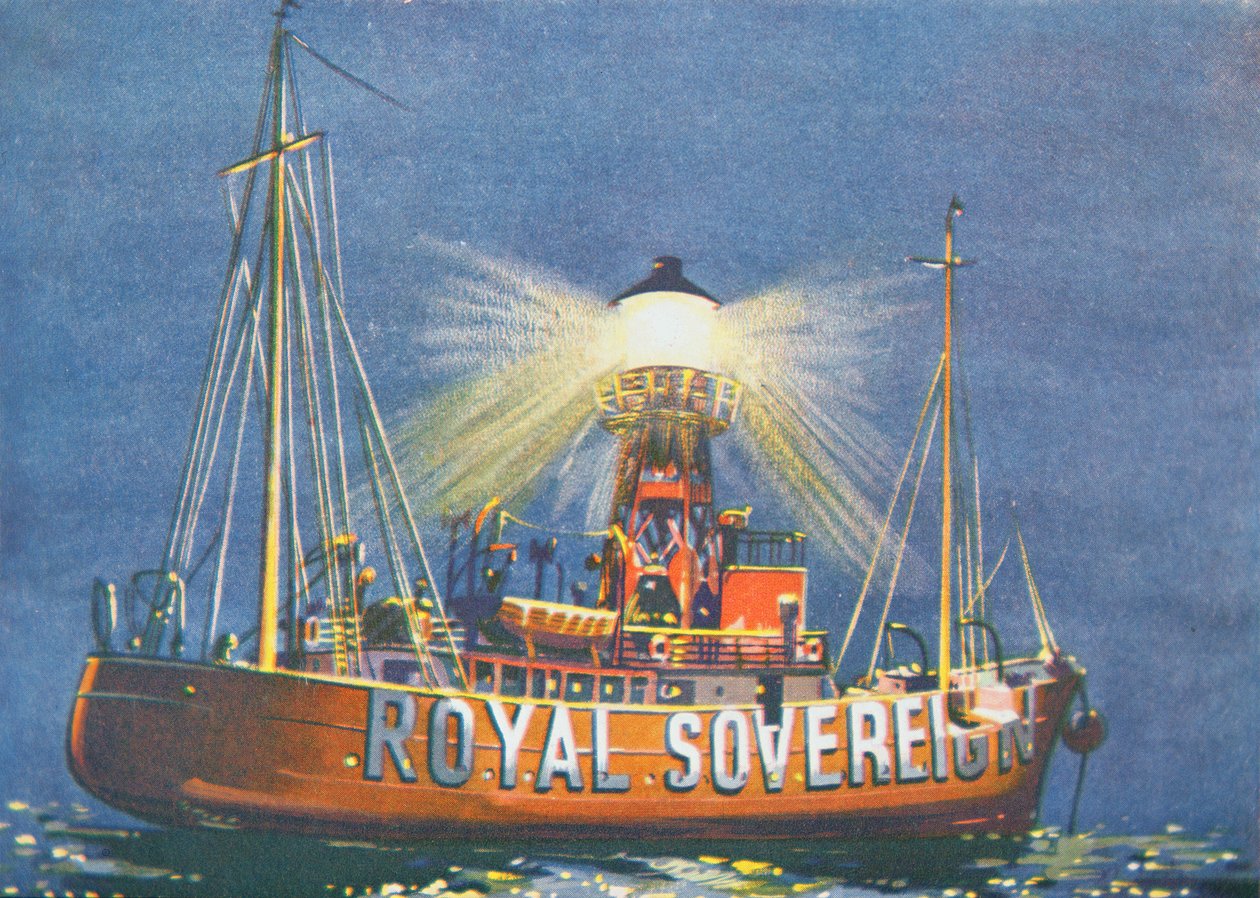 Royal Sovereign Lightship, umístěná u Beachy Head, Spojené království (barevná lito) od School English
