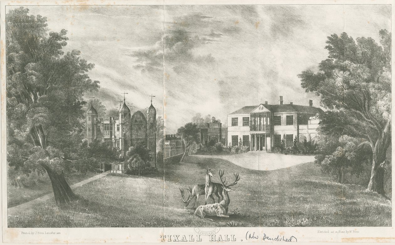 Tixall Hall and Gatehouse: litografie, nd [c 1833] (tisk) od School English