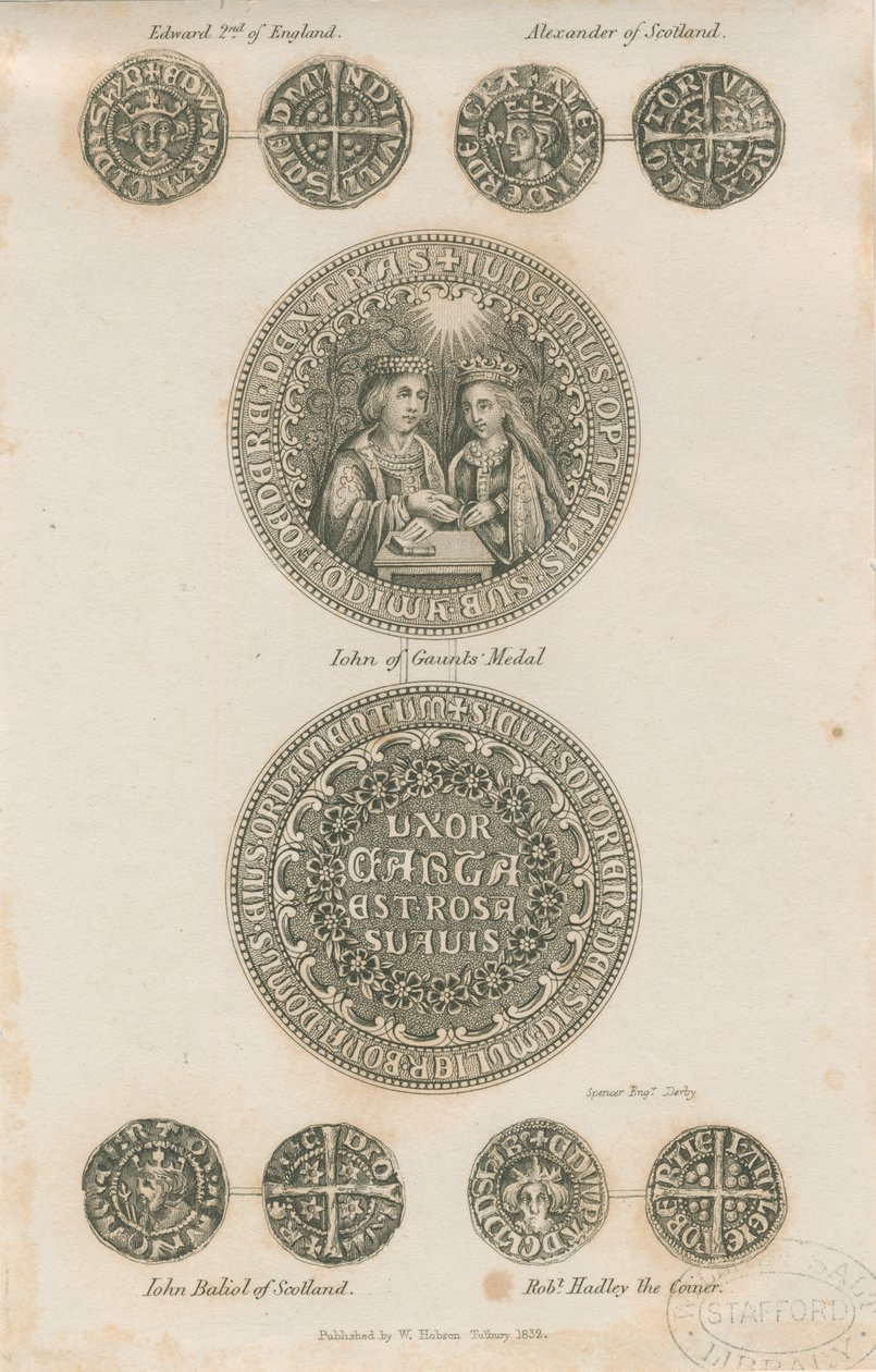 Tutbury - Plate of Medieval Coins: rytina, nd [c 1832] (tisk) od School English