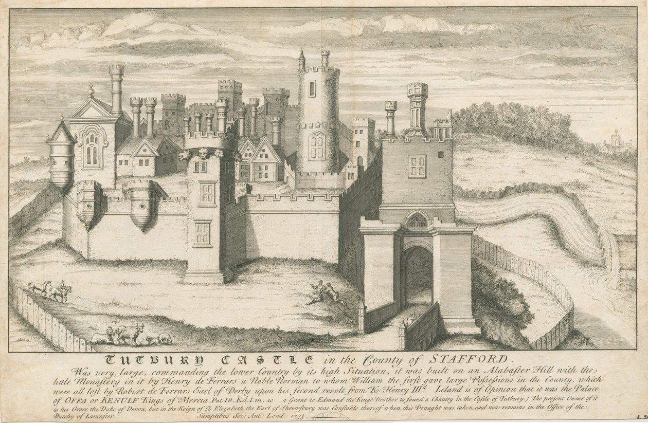 Hrad Tutbury: mědirytina, nd [c 1733] (tisk) od School English