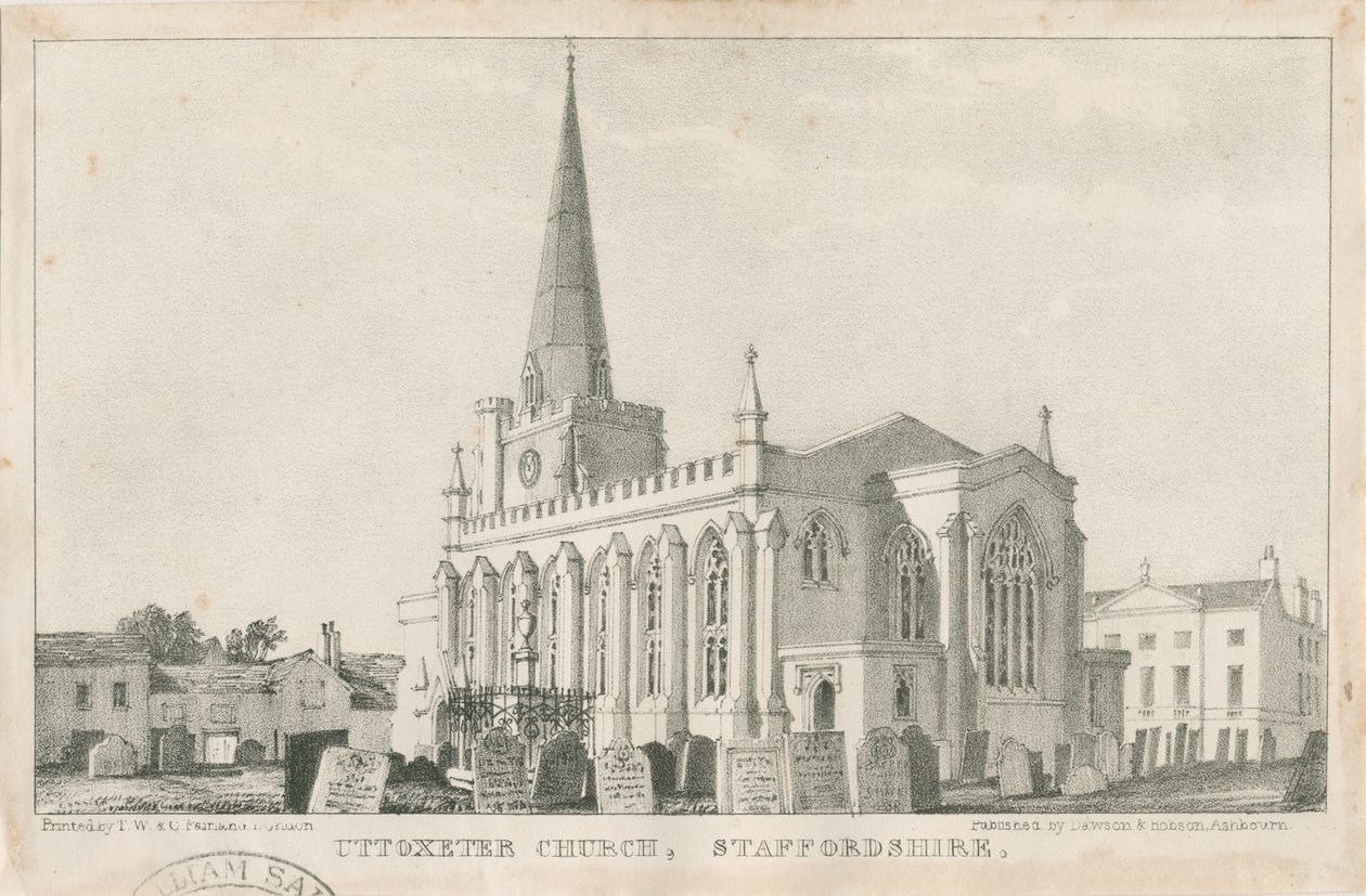 Kostel Uttoxeter [Nový]: litografie, nd [c 1839] (tisk) od School English