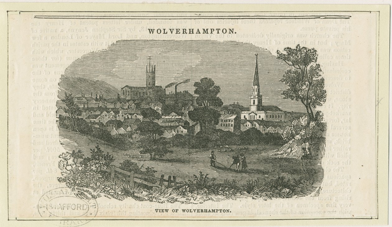 Wolverhampton - Pohled do dálky [z Penn Road]: dřevoryt, nd [19. století] (tisk) od School English