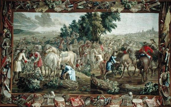 Dvojitá tapisérie zobrazující sběrače větviček mimo město, bruselská dílna (tapisérie) od School Flemish