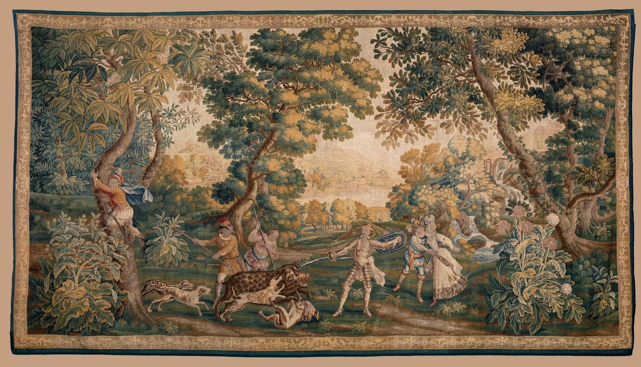 Lovecká scéna, původ Oudenaarde (tapisérie) od School Flemish