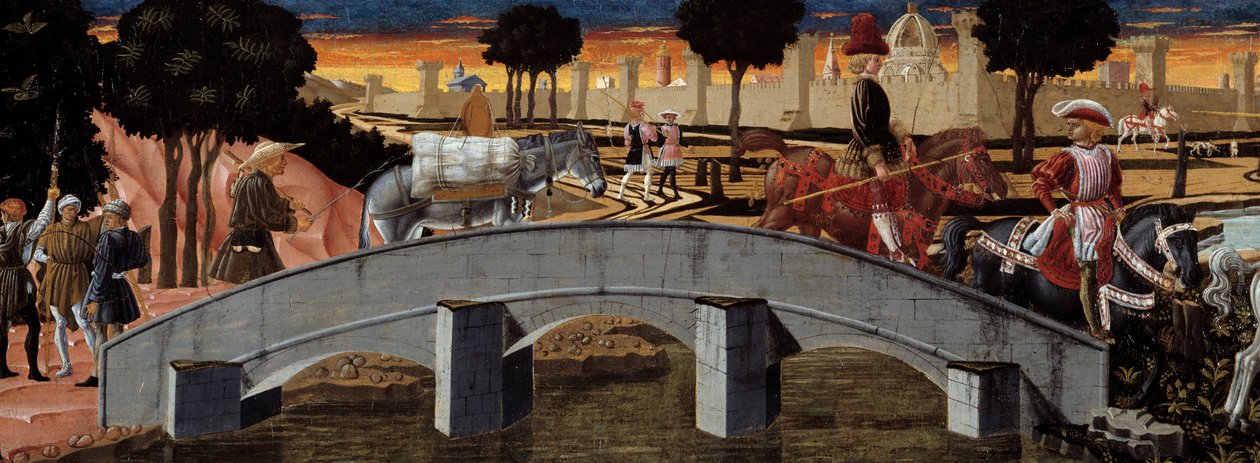 Cestující přes most. Detail. Anonymní obraz florentské školy. 1450-1460. Toulouse, Musee des Augustins od School Florentine
