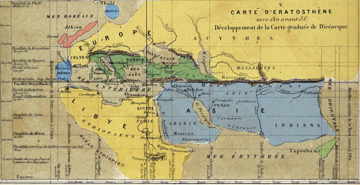 Mapa Eratosthena, řeckého astronoma, geografa 3. století před naším letopočtem. JC. 220 před naším letopočtem. JC od School French