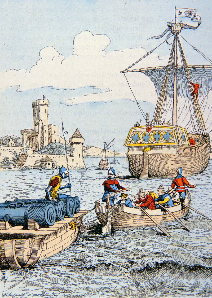 Výprava Karla VIII. do Itálie v roce 1494 (barevné lito) od School French