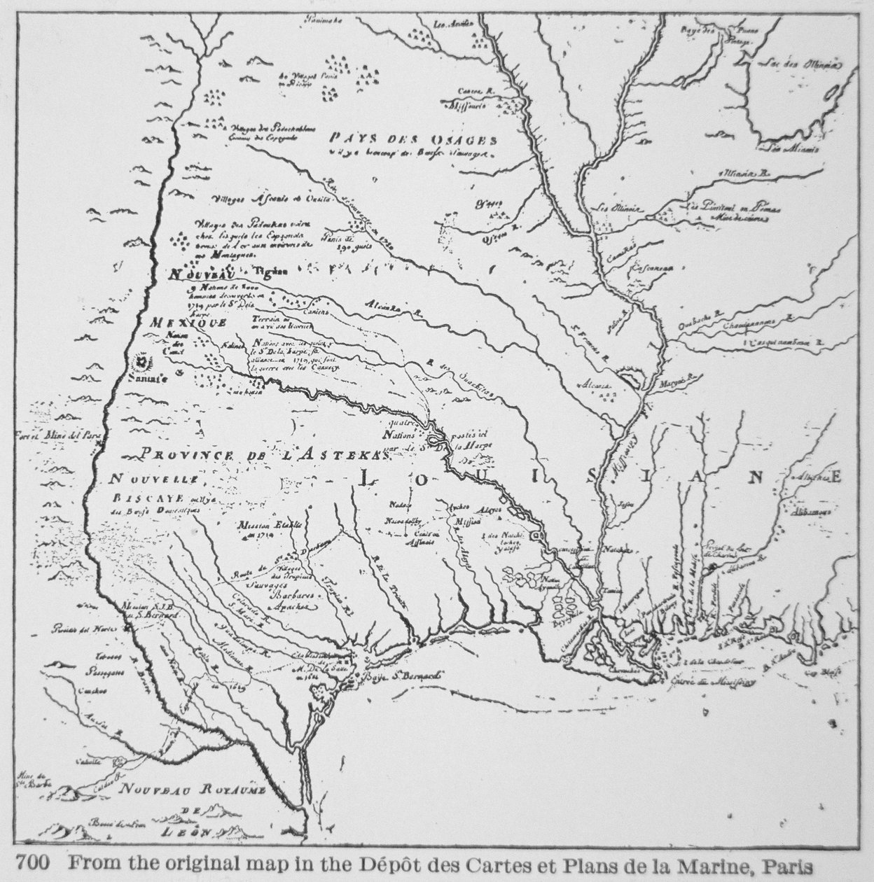 Koloniální Amerika: Mapa Louisiany, Nová Francie (litho) od School French