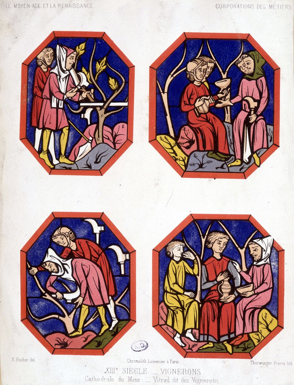 Corporation des vignerons - vitráže vinařů z Cathedrale du Mans od School French