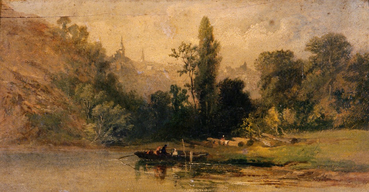 Dinan od řeky, kolem roku 1800 (olej na desce) od School French