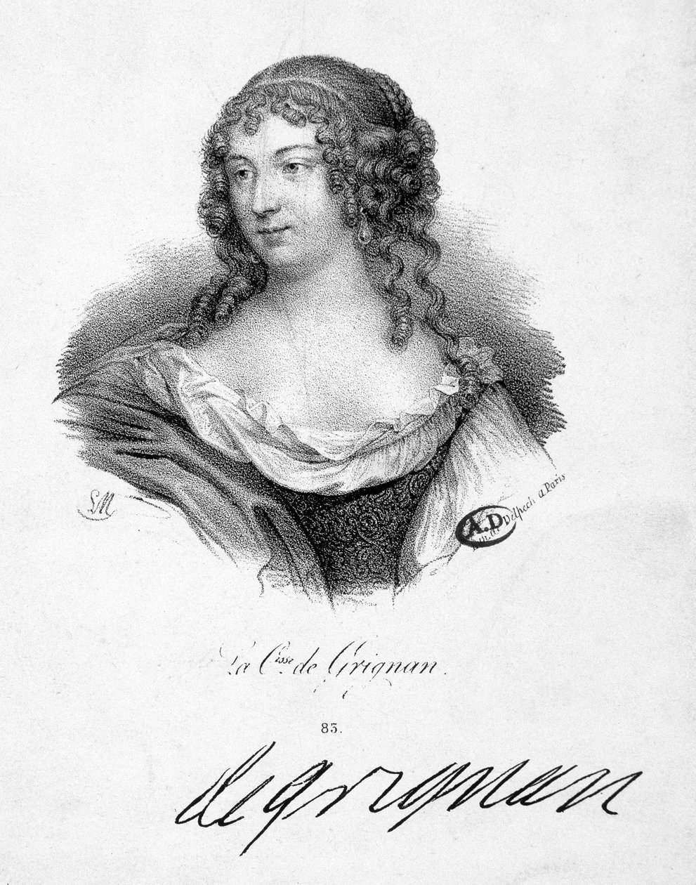 Francoise Marguerite de Sevigne, hraběnka z Grignanu (1648-1705), dcera Marie de Rabutin-Chantal (Rabutin Chantal), markýza ze Sevigne dit Madame de Sevigne (1626-1696) - rytina, n.d. od School French