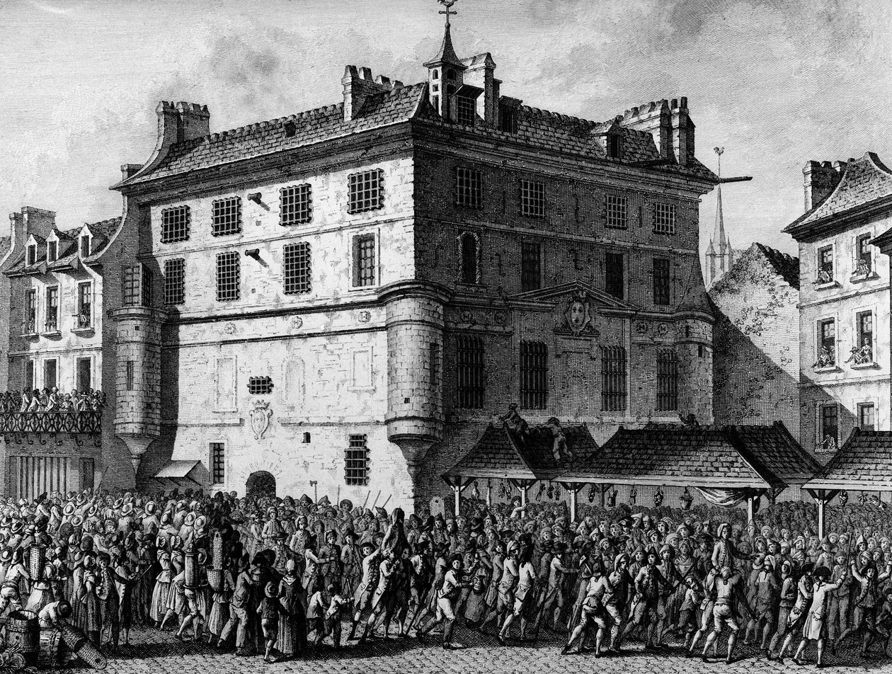 Francouzská revoluce: Obyvatelé francouzských gard ve věznici opatství Saint Germain des Pres v Paříži 30. června od School French