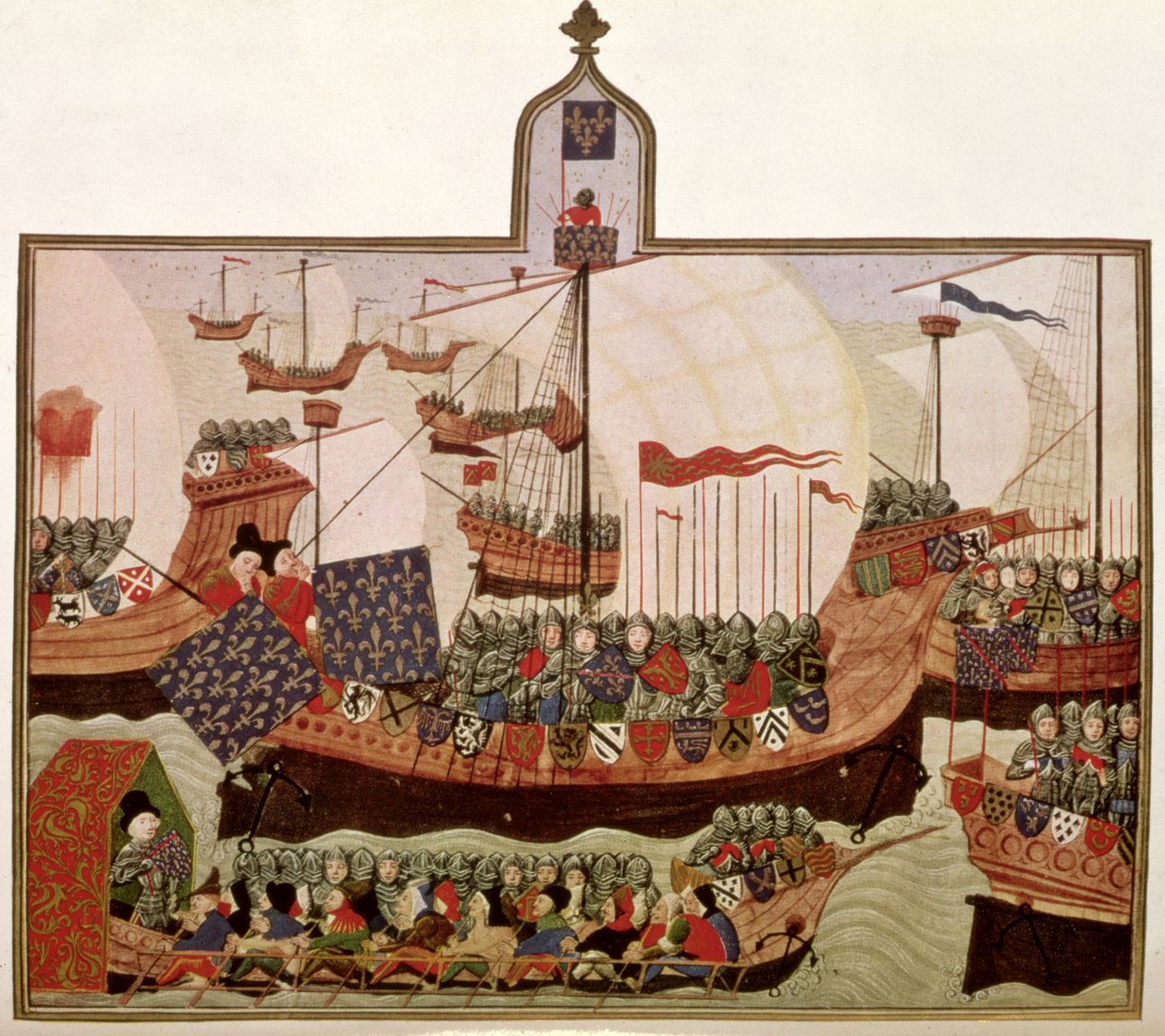 Harley 4379 f.60v Expedice vévody z Bourbonu do Barbary, popravená Jeanem Froissartem (asi 1333-c.1404) v Paříži pro francouzského historika Philipa de Commines (1445-1509) (faksimile) od School French