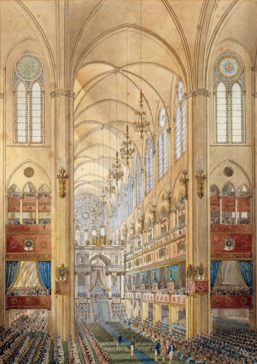 Interiér katedrály Notre Dame de Paris během posvátného Napoleona I. (1769-1821) dne 2.12.1804. Akvarel kolem roku 1804. Ile d