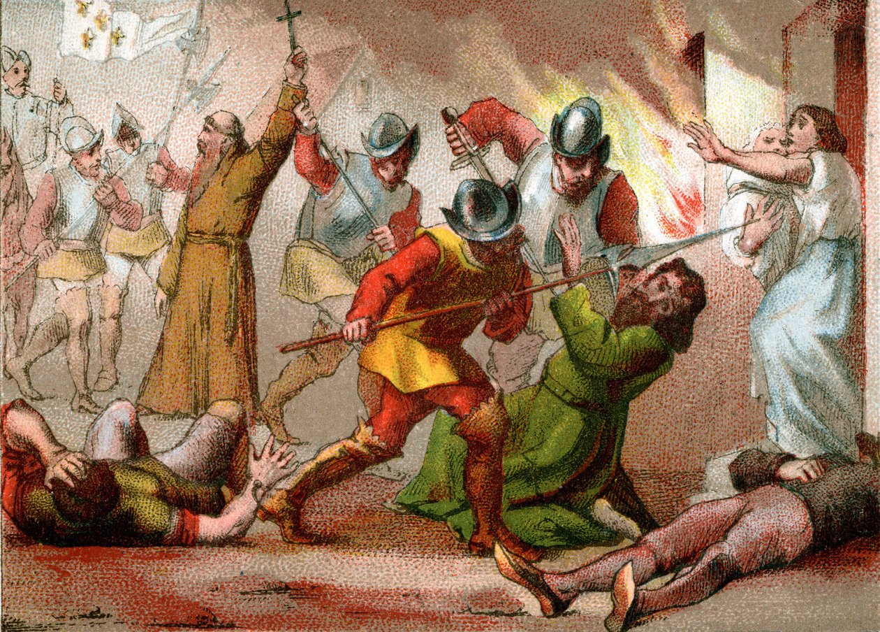 Masakr protestantů v noci svatého Bartoloměje, 24. srpna 1572 (tisk) od School French