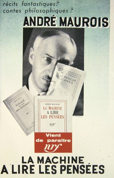 Plakát inzerující román Andreho Mauroise „La Machine a Lire les Pensees“ od School French