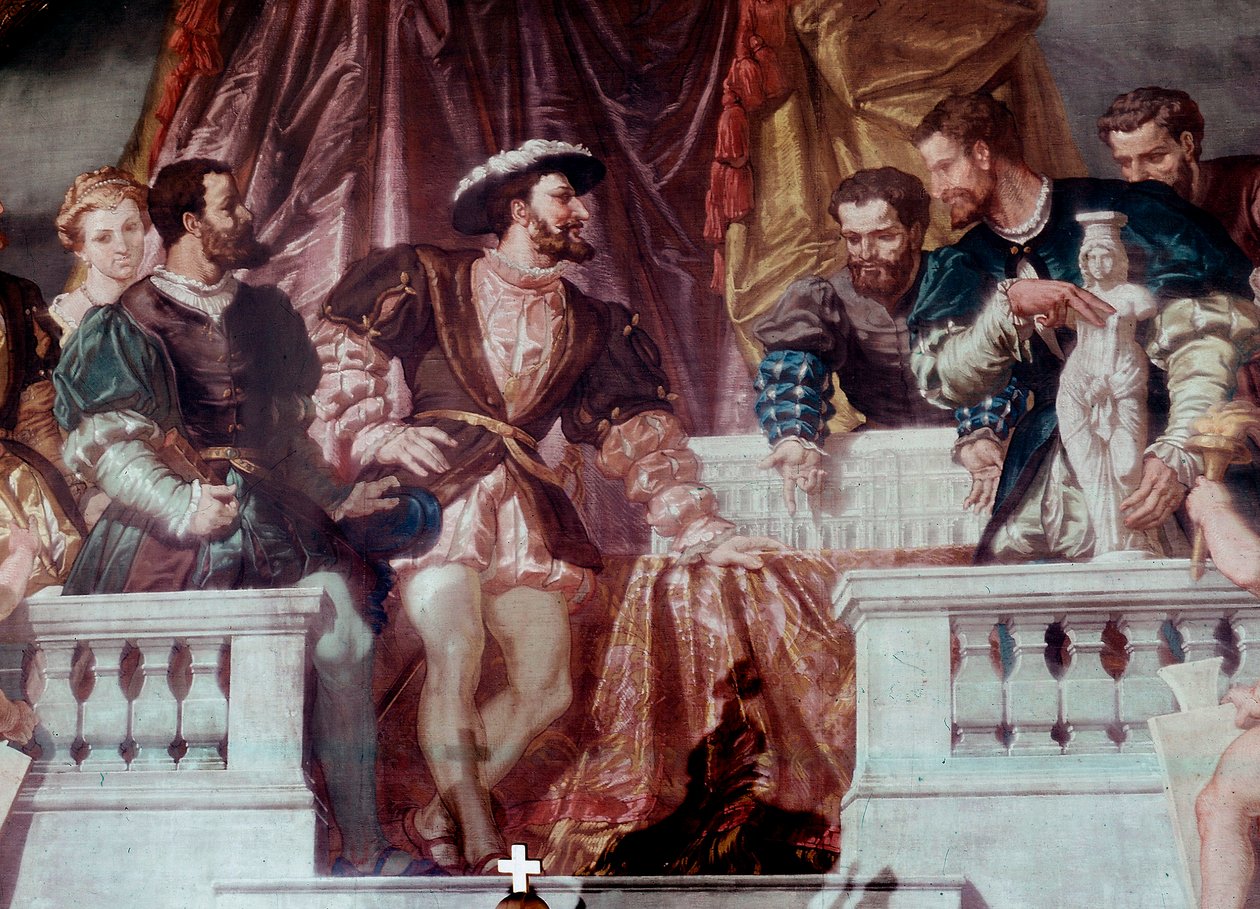 Představení plánů nového Louvru králi Františku I. (1494-1547) Král Francois I. přijal architekt Pierre Lescot kolem roku 1546. Freska Velkého salonu Napoleon III. v křídle Richelieu, Louvre, Paříž od School French