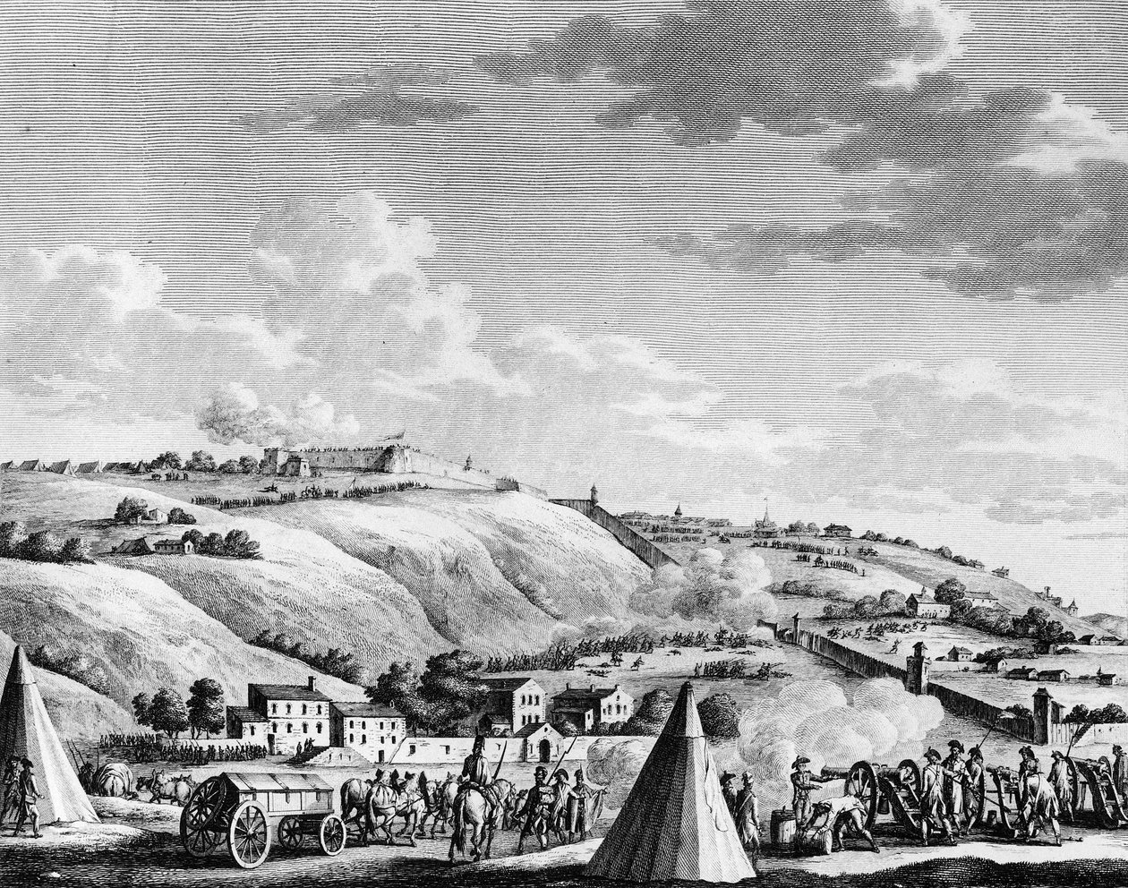Válka francouzské revoluce a hnutí proti revolucionářům: Obléhání a dobytí města Lyon francouzskou republikánskou armádou 9. října 1793 proti roajalistickým jednotkám. Paříž, knihovna Ústavu dějin revoluce od School French