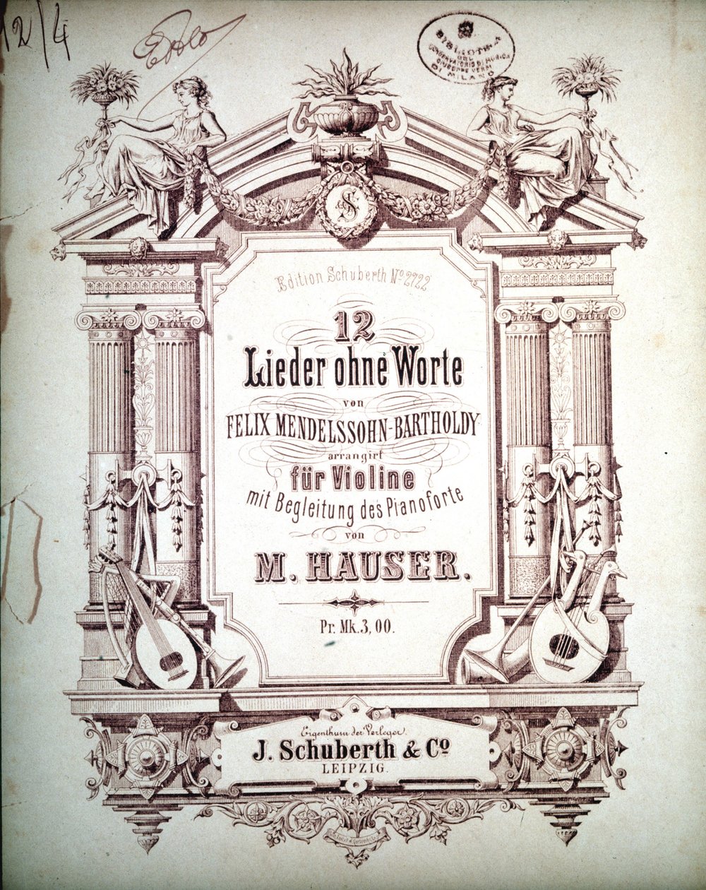 12 Lieder beze slov s doprovodem na klavír, Felix Mendelssohn (litho) od School German