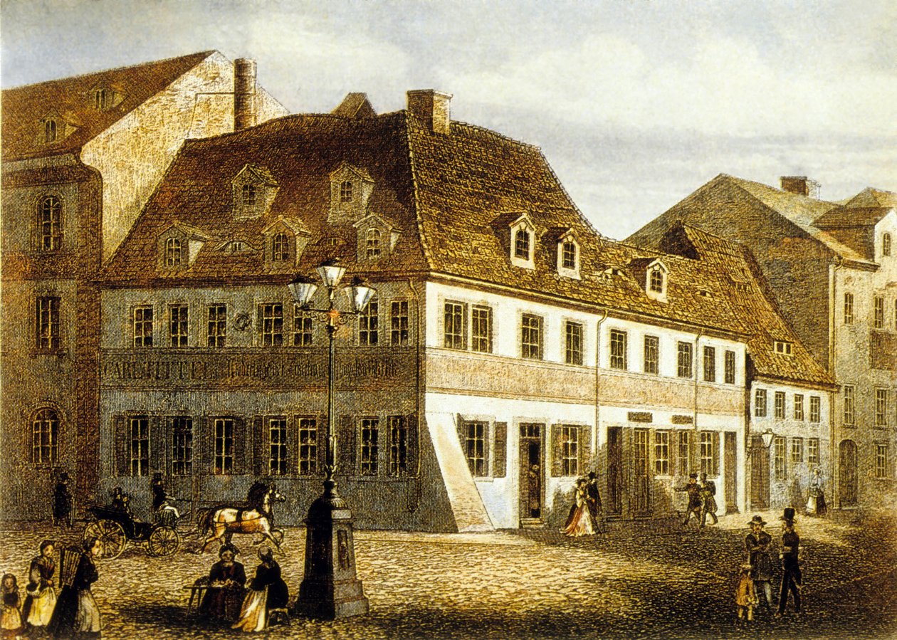 Rodiště skladatele Roberta Schumanna ve Zwickau, Sasko (barevná rytina) od School German
