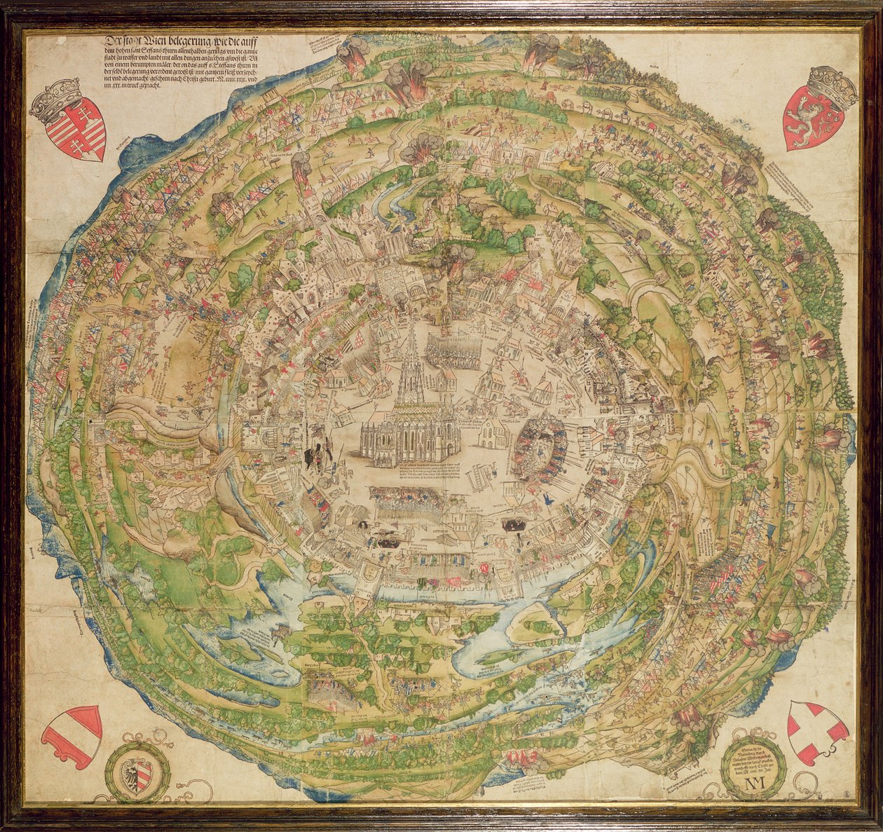 Kruhová mapa Vídně během tureckého obléhání od School German