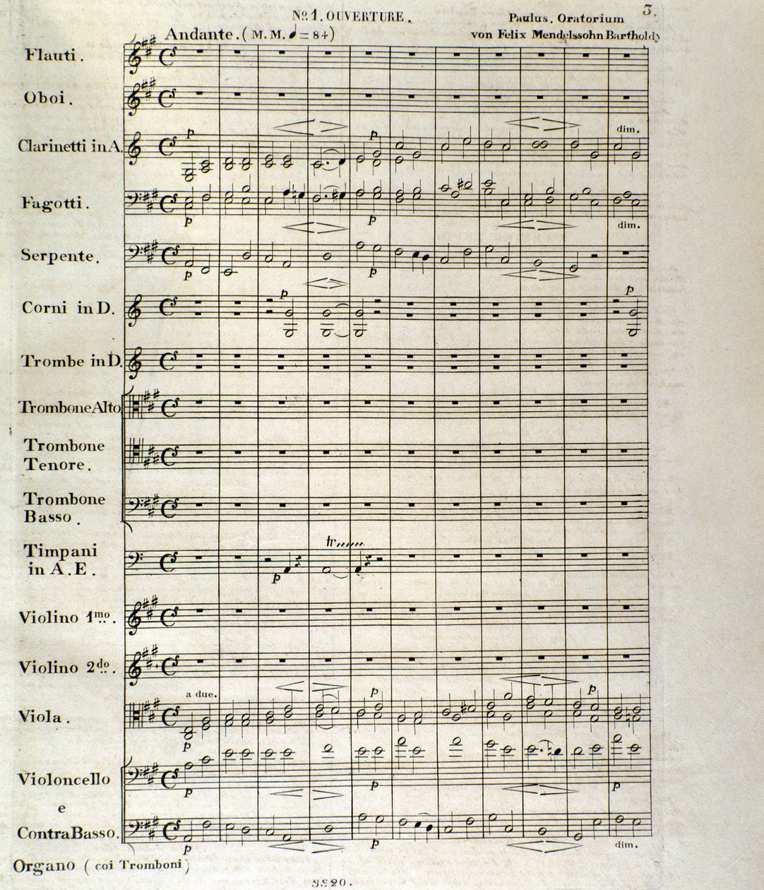 První strana partitury "Paulus", op. 36 od Felixe Mendelssohna (litho) od School German