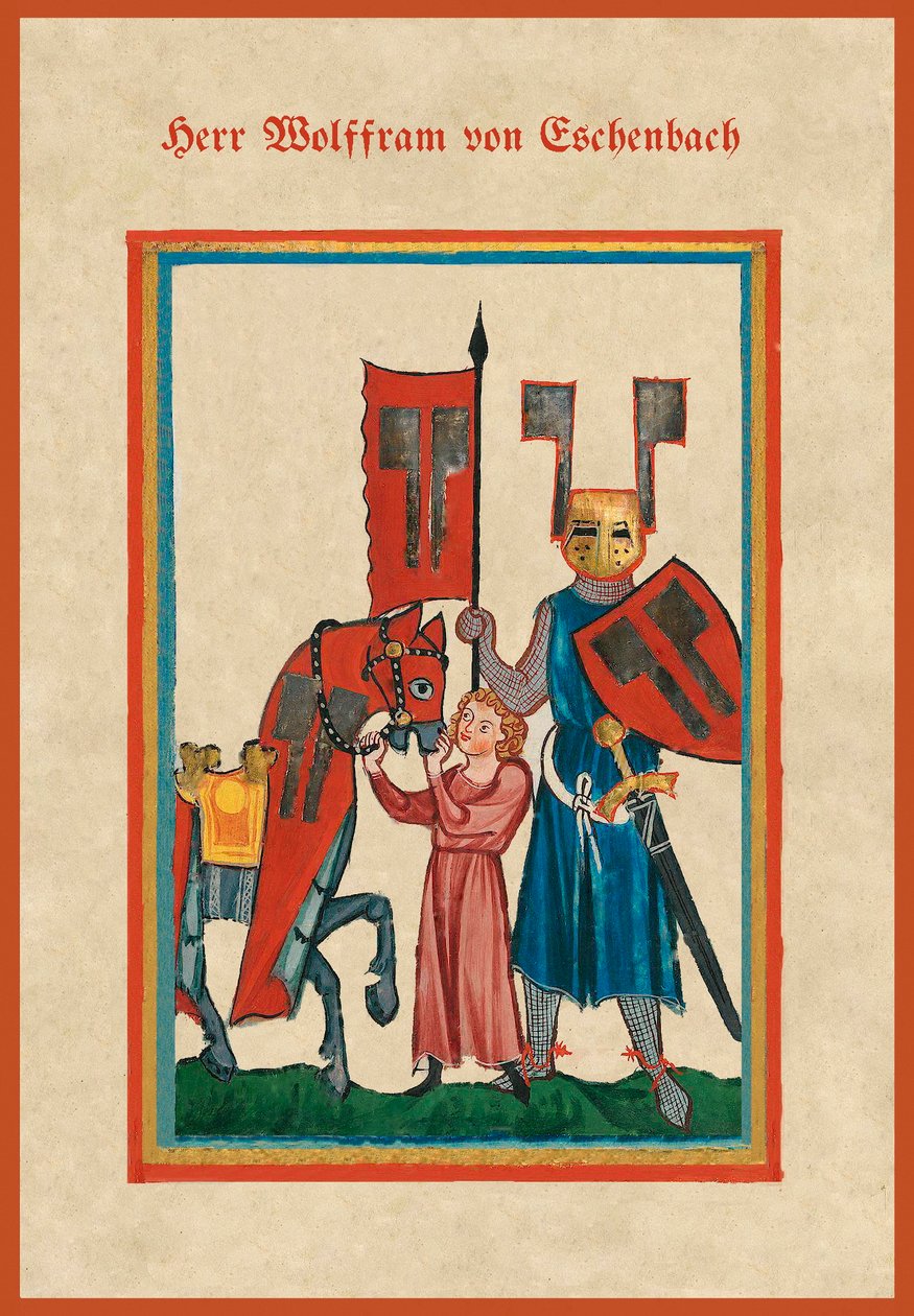 Ilustrace z knihy "Parzival" od Wolframa von Eschenbacha (pergamen) od School German