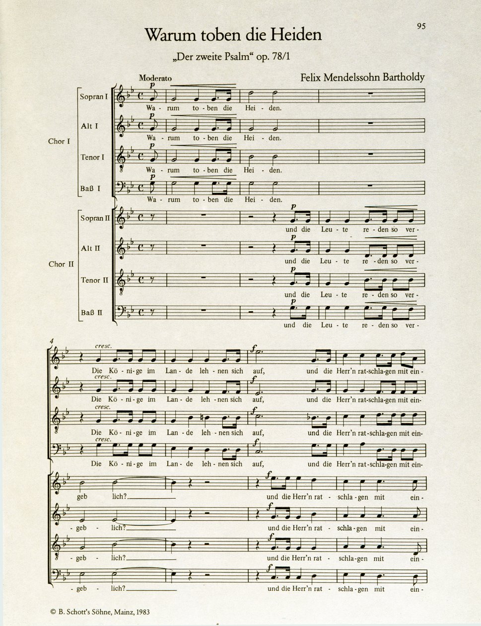 „Proč zuří pohané“ druhý žalm, op. 38, od Felixe Mendelssohna (litho) od School German