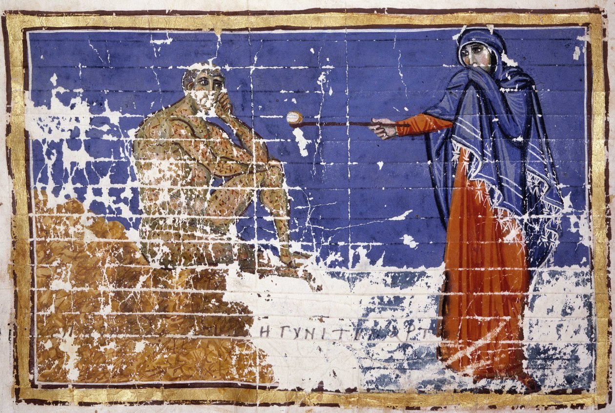 Job pokrytý ranami - řecký rukopis 10. století. Bibl. Marciana, Benátky. od School Greek