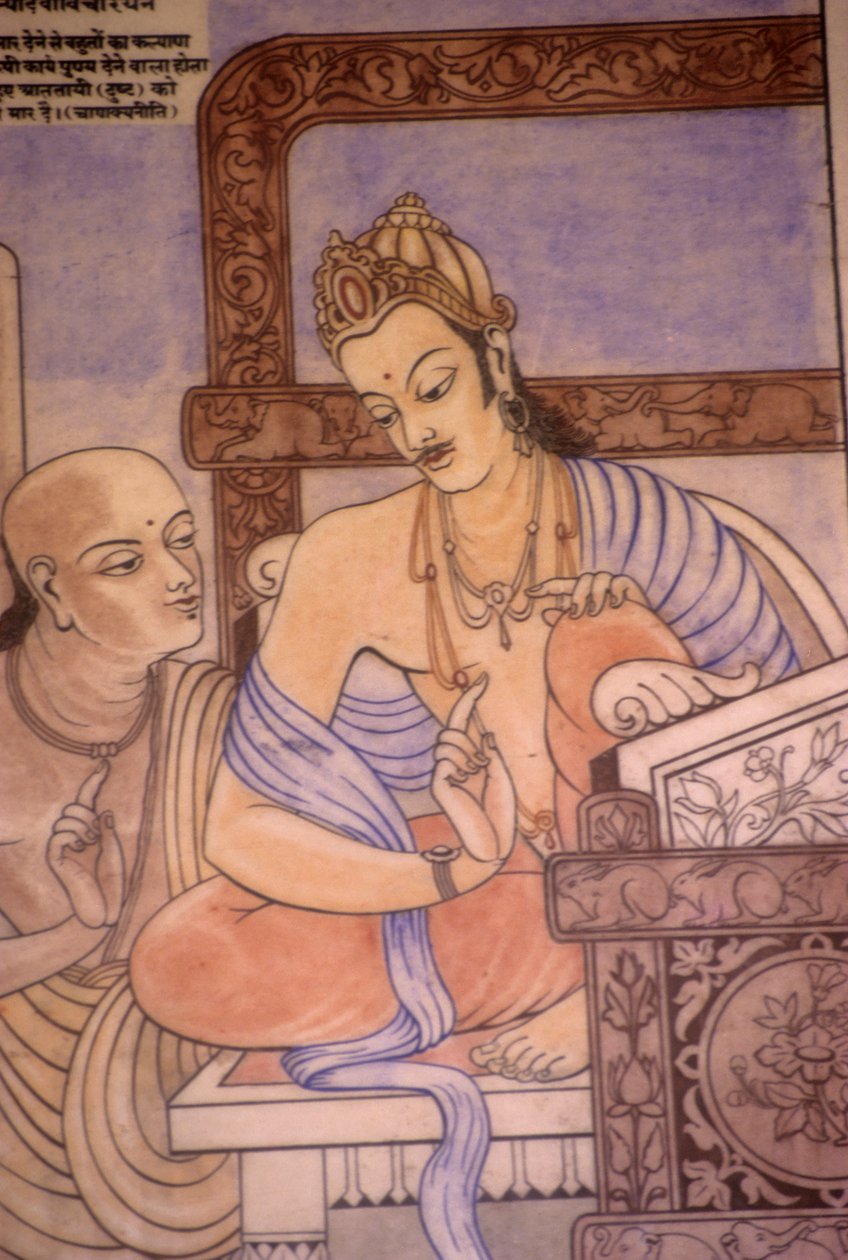 Čanakja a král Čandragupta (akvarel na papíře) od School Indian